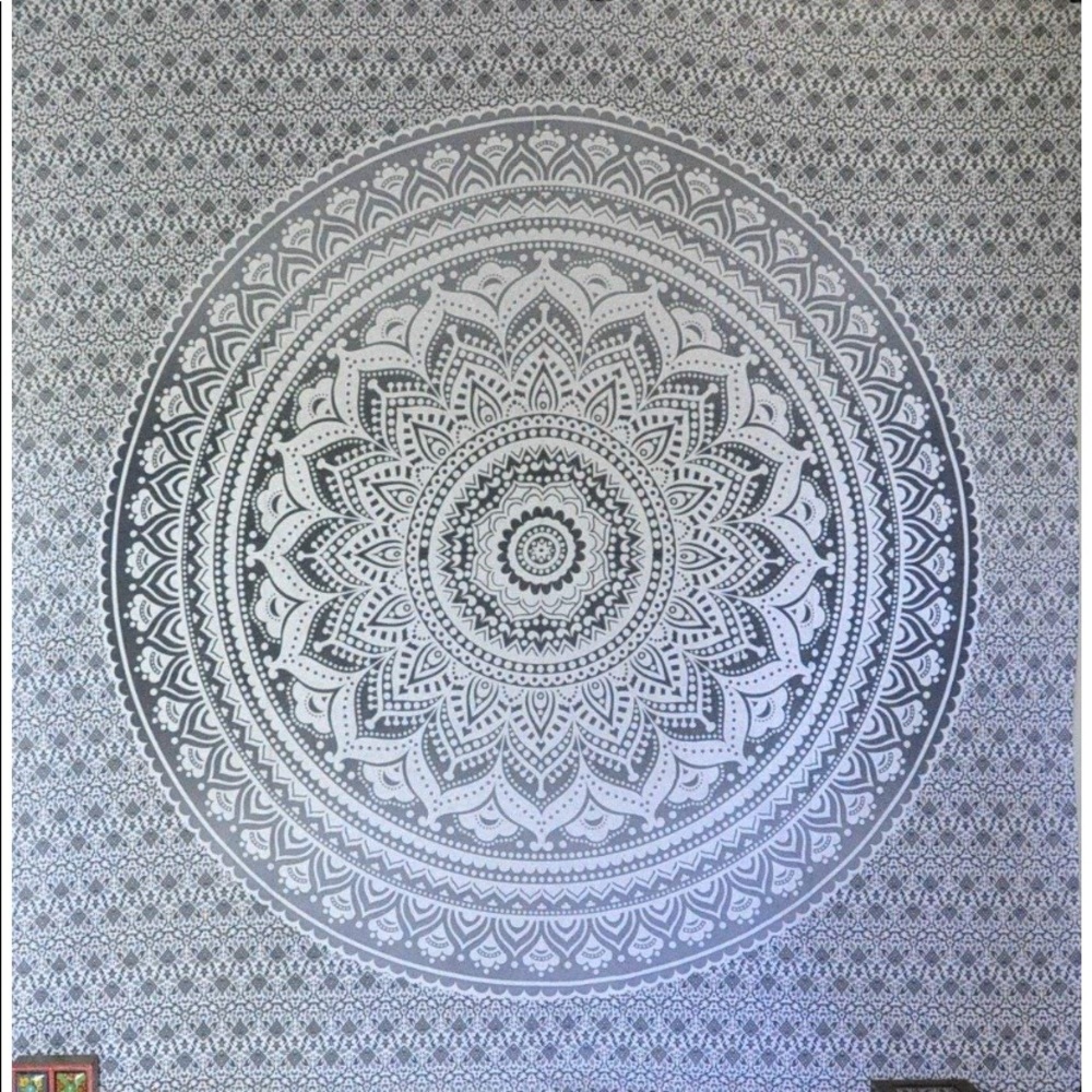 grey and white mandela tapestry 84x90 inches